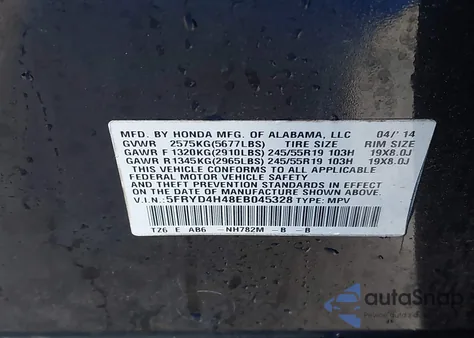 2014 Acura Mdx Technology Package from USA, damaged, VIN 5FRYD4H48EB045328